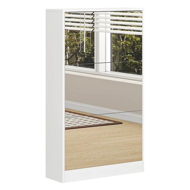 Modern Shoe Cabinet with Small Mirror Edge Gap, Mirror Shoe Rack Organizer with 3 Flip Drawers, Shoe Storage Cabinet for Entryway, Living room, Dressi