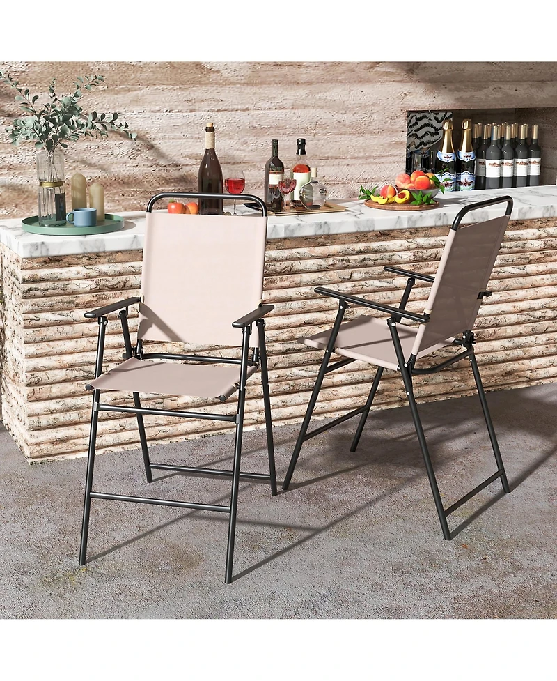 Gymax Outdoor Folding Bar Chair Set of 2 Patio Dining Chairs w/ Breathable Fabric