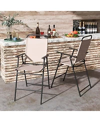 Gymax Outdoor Folding Bar Chair Set of 2 Patio Dining Chairs w/ Breathable Fabric