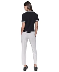 Karl Lagerfeld Paris Petite Polo-Collar Short-Sleeve Sweater