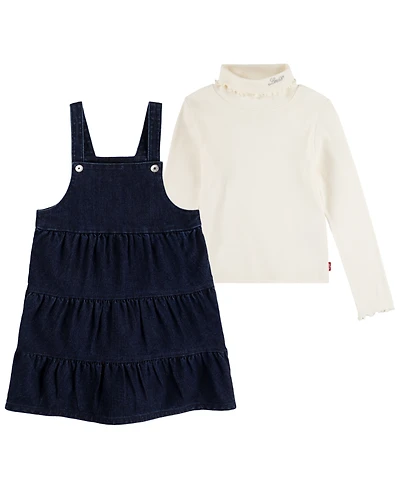Levi's Little Girls 2-Piece Long Sleeve Top and Sparkle Tiered Skirtall Set