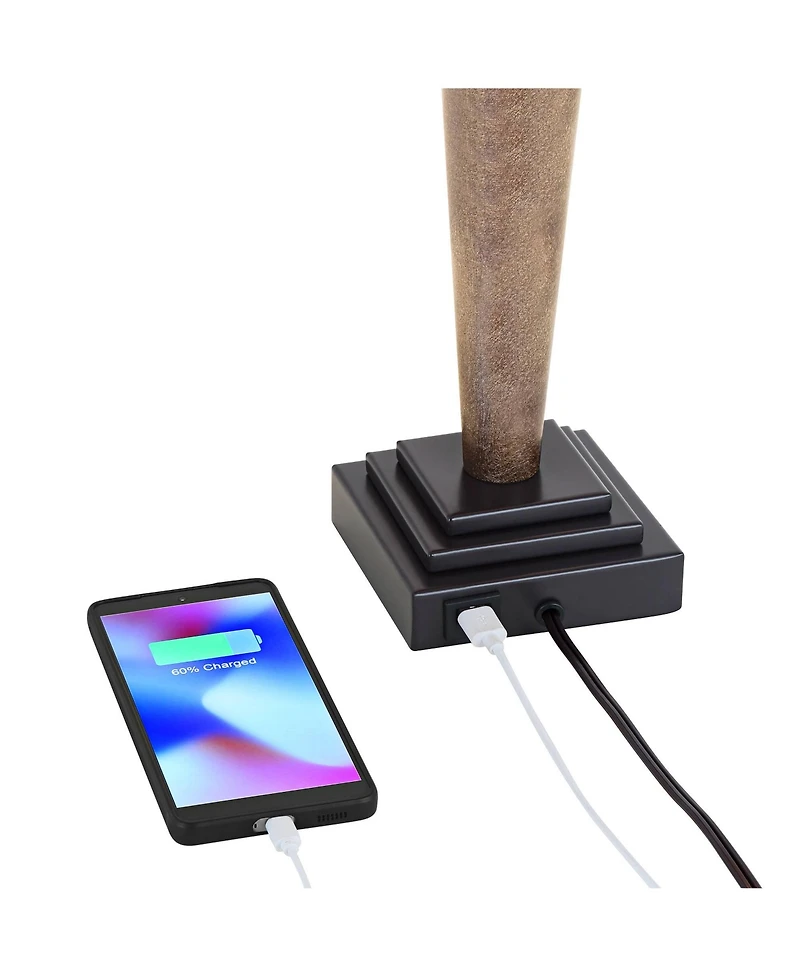 360 Lighting Fernbank 23 1/2" High Small Farmhouse Rustic Accent Table Lamps Set of 2 Usb Port Brown Bronze Finish Metal White Shade Living Room Charg