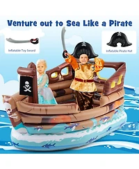 Hongge Inflatable Pirate Ship Playhouse with Built-in Motor and Inflatable Toy Sword