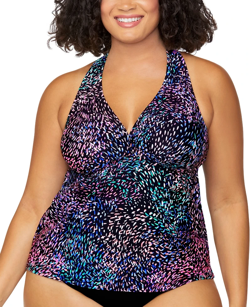 Island Escape Plus Size Printed Halter-Back Tankini, Exclusively at Macy's
