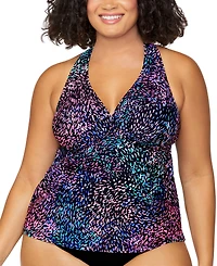 Island Escape Plus Size Printed Halter-Back Tankini, Exclusively at Macy's