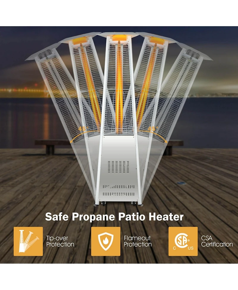 Gymax 42,000 Btu Stainless Steel Pyramid Patio Heater Glass Tube Flame W/ Wheels