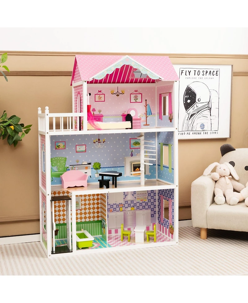 Hongge Wooden Dollhouse with Working Elevator and Rotatable Staircase