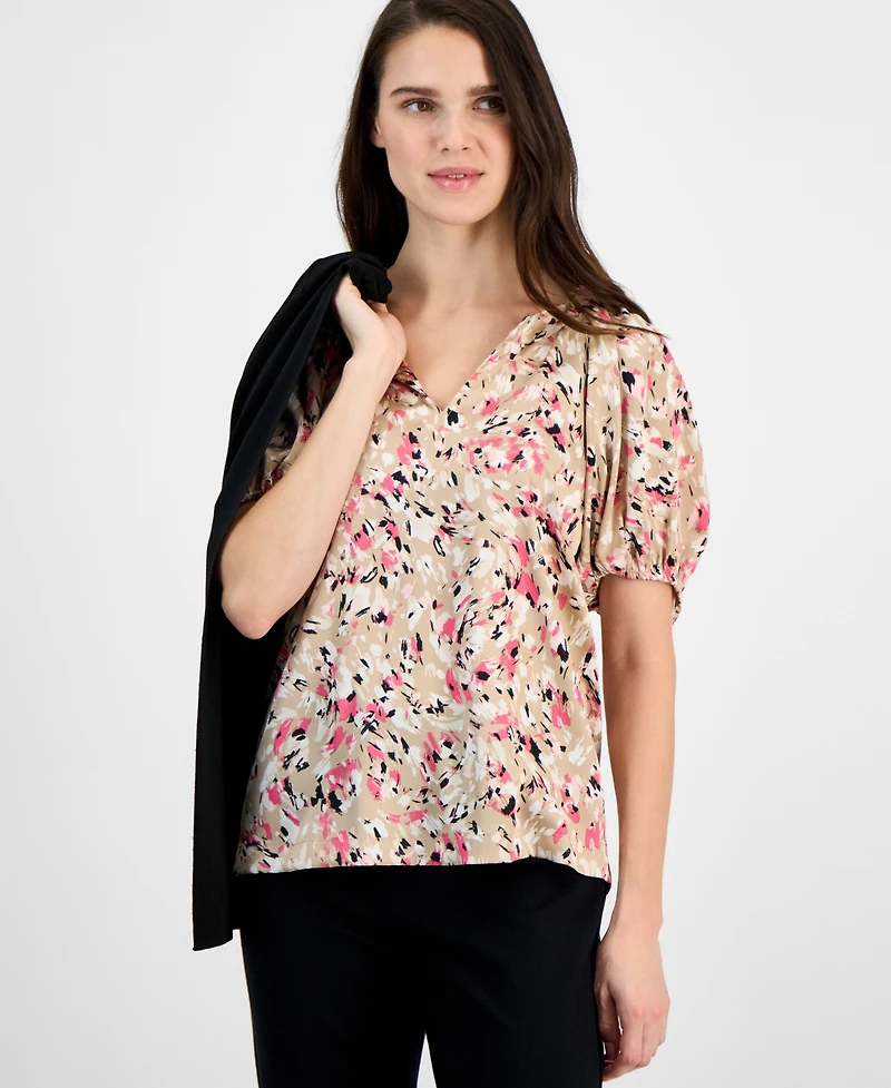Anne Klein Women's Balloon-Sleeve Split-Neck Top