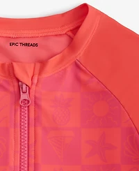 Epic Threads Little & Big Girls Beachy Check Zip-Up, Long-Sleeve Rash Guard, Exclusively at Macy's