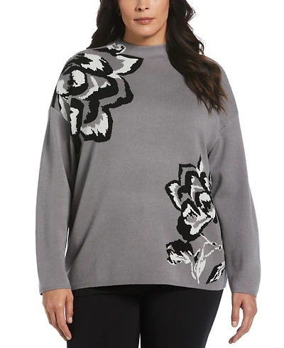 Rafaella Plus Floral Jacquard Mock Neck Sweater