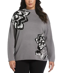 Rafaella Plus Floral Jacquard Mock Neck Sweater