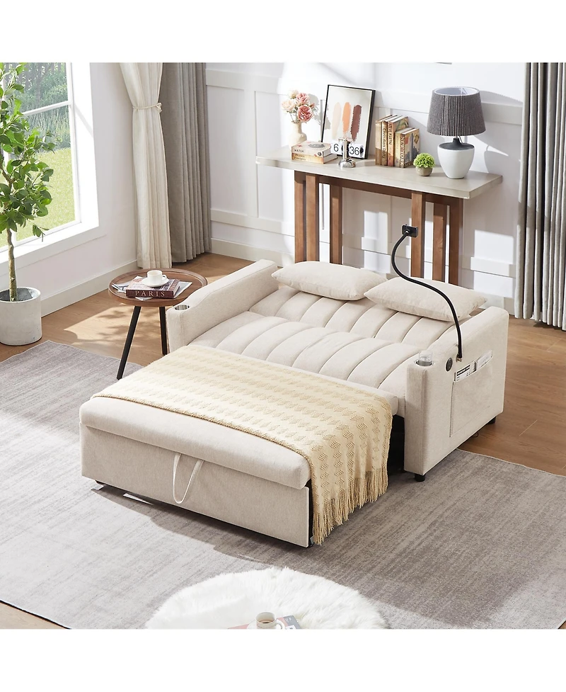 Streamdale Convertible Sofa Bed Loveseat with Usb Ports, Storage, and Phone Holder