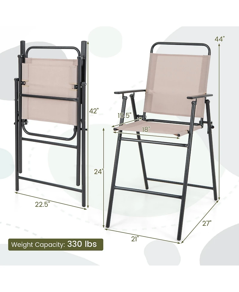 Sugift Set of 2 Patio Folding Bar-Height Chairs with Armrests and Quick-Drying Seat