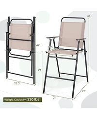 Sugift Set of 2 Patio Folding Bar-Height Chairs with Armrests and Quick-Drying Seat