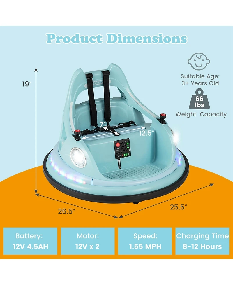 12V Kids Electric Ride On Bumper Car Battery Powered with Remote Control