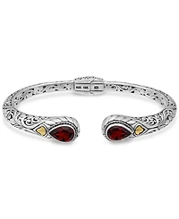 Devata Garnet & Bali Cuff Bracelet in Sterling Silver and 18K Gold Accents, Large