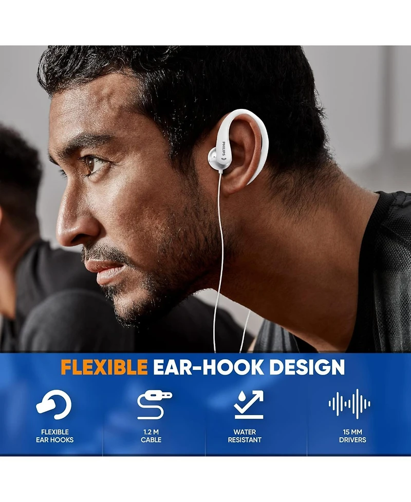 Philips Wired Sports Earbuds with Mic - Sweat Resistant, Secure Fit, High-Quality Sound, Noise Isolation Great for Running and Gym