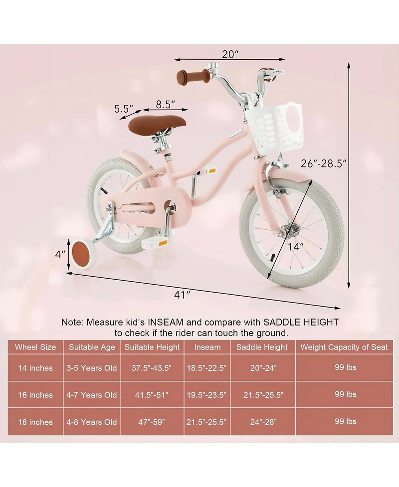 Hongge 12/14/16/18 Inch Kids Bike with Training Wheels for Boys Girls Ages 3-8 Years