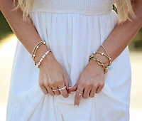 Non-Tarnishing Gold filled, 3mm Ball and Freshwater Pearl Stretch Bracelet