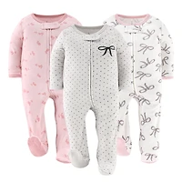 The Peanutshell Baby Girls Pink Balletcore Footed Sleepers for Girls, 3 Pack