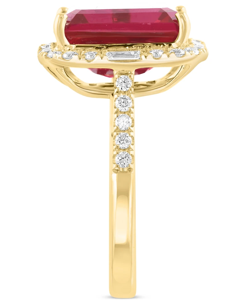 Effy Emerald-Cut Lab Grown Ruby (6-7/8 ct. t.w.) & Lab Grown Diamond (5/8 ct. t.w.) Halo Ring in 14k Yellow Gold