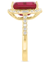 Effy Emerald-Cut Lab Grown Ruby (6-7/8 ct. t.w.) & Lab Grown Diamond (5/8 ct. t.w.) Halo Ring in 14k Yellow Gold
