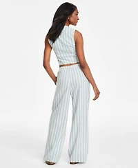 Hippie Rose Juniors Striped Vest Striped Wide Leg Drawstring Pants