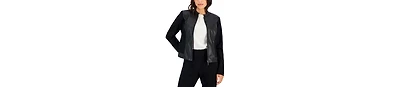 Ak Anne Klein Women's Compression Mixed Media Zip Up Jacket