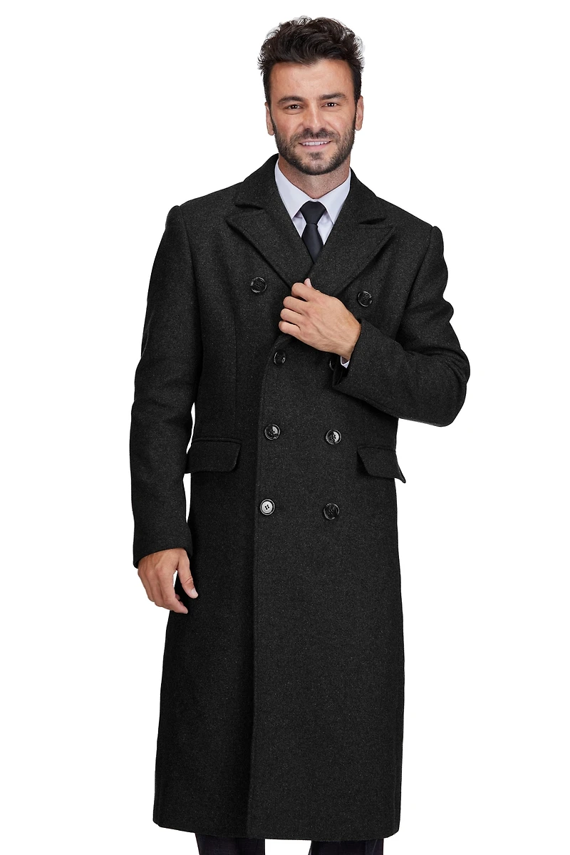Braveman Big & Tall Double-Breasted Knee Length Wool Blend Three Button Long Overcoat Top Coat