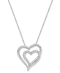 Diamond Double Heart 18" Pendant Necklace (1/2 ct. t.w.) in Sterling Silver