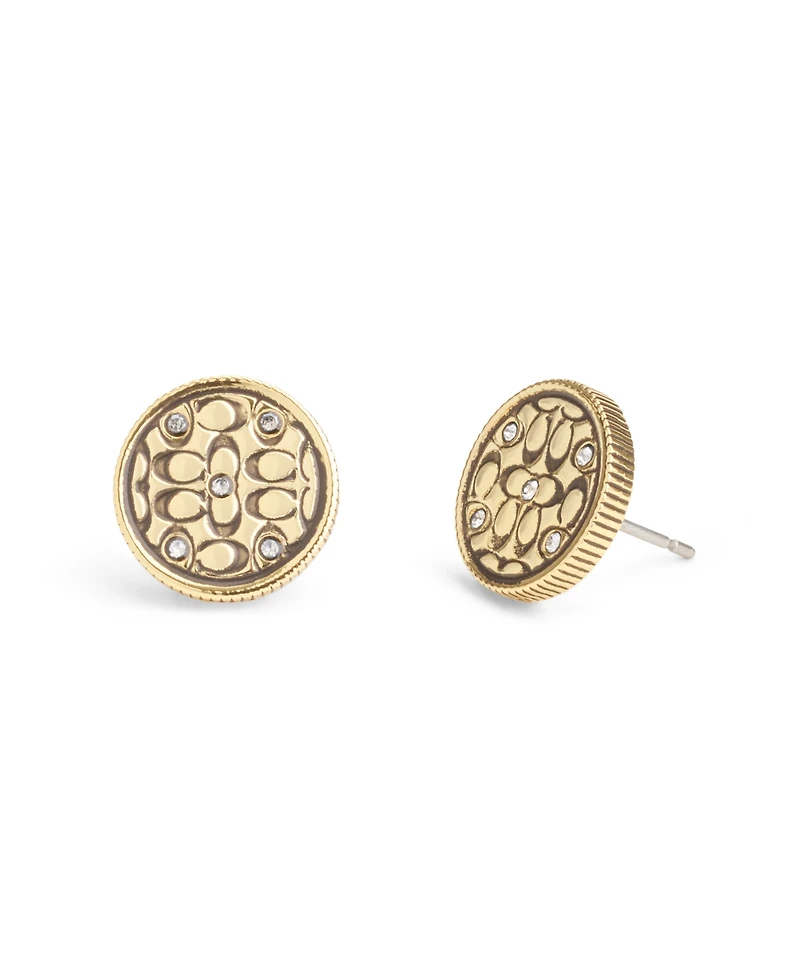 Coach Faux Stone Signature Quilted Coin Stud Earrings