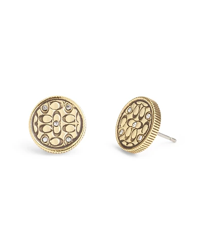 Coach Faux Stone Signature Quilted Coin Stud Earrings