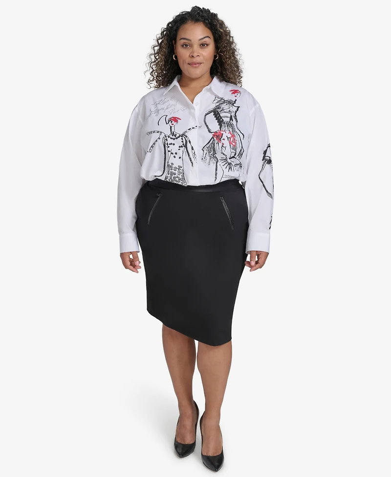 Karl Lagerfeld Paris Plus Logo-Waistband Compression Skirt