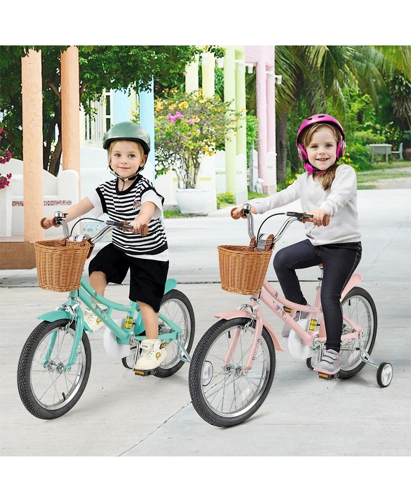 Hongge 16/18 Inch Kids Bike Retro Bicycle with Adjustable Height and Basket for Ages 4-8 Years Old