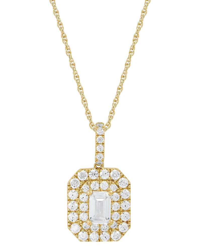 Grown With Love Lab Grown Diamond Emerald-Cut & Round Halo 18" Pendant Necklace (1-1/4 ct. t.w.) in 14k White or Yellow Gold