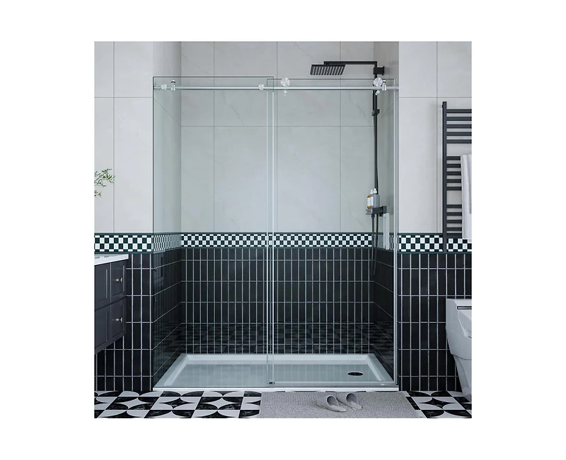 gaomon Shower Door, 56-60" W × 76" H Frameless Sliding Shower Door,Waterproof Glass Shower Door with Stainless Steel Handle and Seal Strip, 5/16"