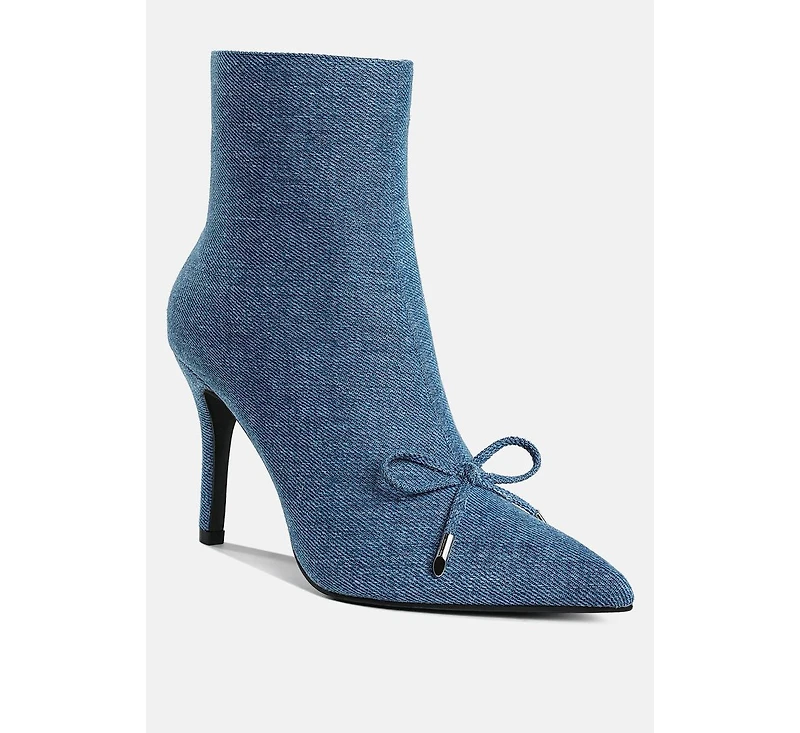 Flapper Bow Detail Denim Ankle Boots