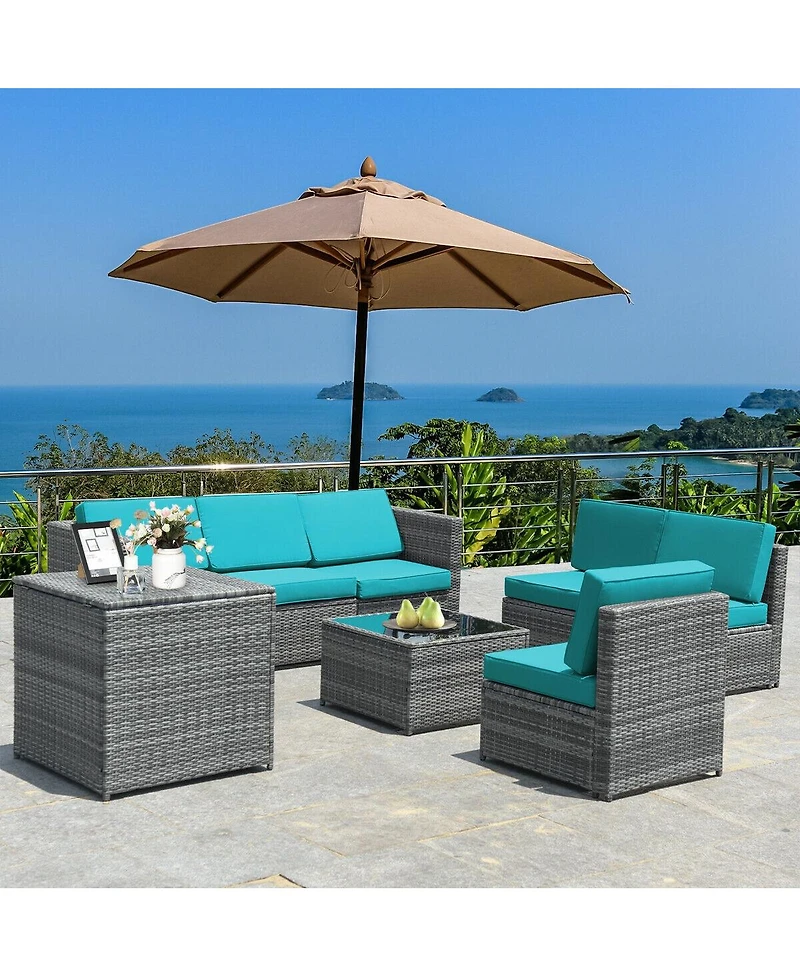 Sugift 8 Piece Wicker Sofa Rattan Dinning Set Patio Furniture with Storage Table