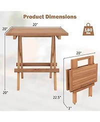 Sugift Square Patio Folding Table Teak Wood with Slatted Tabletop Portable for Picnic