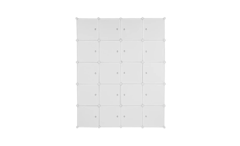 Slickblue 20-Cube Stackable Plastic Organizer Shelves, Multifunctional Modular Closet Cabinet with Hanging Rod in White