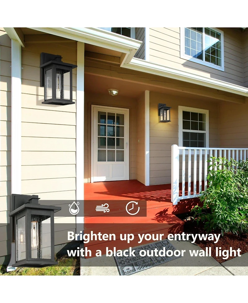 Flynama 1-Light Black not Motion Sensing Dusk to Dawn Outdoor Hardwired Wall Lantern Sconce with No Bulbs Included