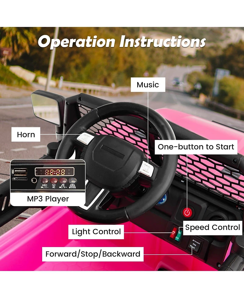 Hongge 12V Kids Ride On Truck with Remote Control and Headlights-Pink