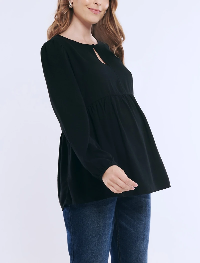 Motherhood Maternity Long Sleeve Empire Waist Keyhole Woven Blouse