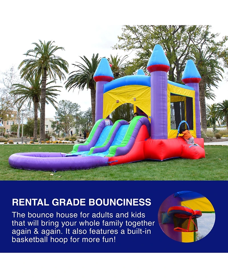 HeroKiddo Jelly Bean Castle Commercial Grade Bounce House Water Slide with Splash Pool (with Blower), Kids and Adults, Basketball Hoop, Wet Dry Combo,