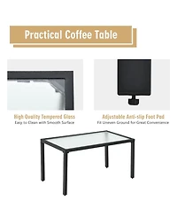 Sugift 4 Pieces Patio Furniture Set Sofa Coffee Table Steel Frame Garden