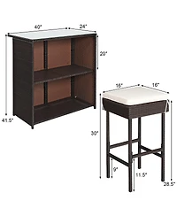 Sugift 3-piece Rattan Wicker Bar Table Stools Dining Set Cushioned Chairs