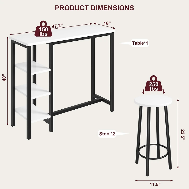 gaomon Bar Table and Stools for 2 with 3 Storage Shelves