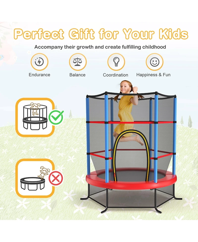 Gymax 55'' Recreational Trampoline for Kids Toddler w/ Enclosure Net