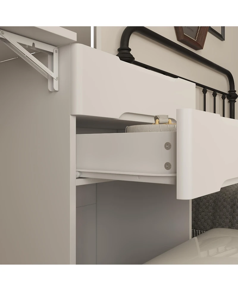 Famapy White Closet Drawer Vanity With Light Mirror And Stool