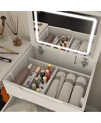 Famapy White Closet Drawer Vanity With Light Mirror And Stool